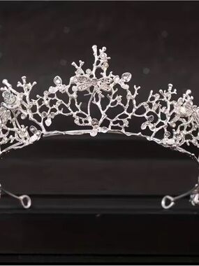 Silver Crystal Floral Tiara Headband new
